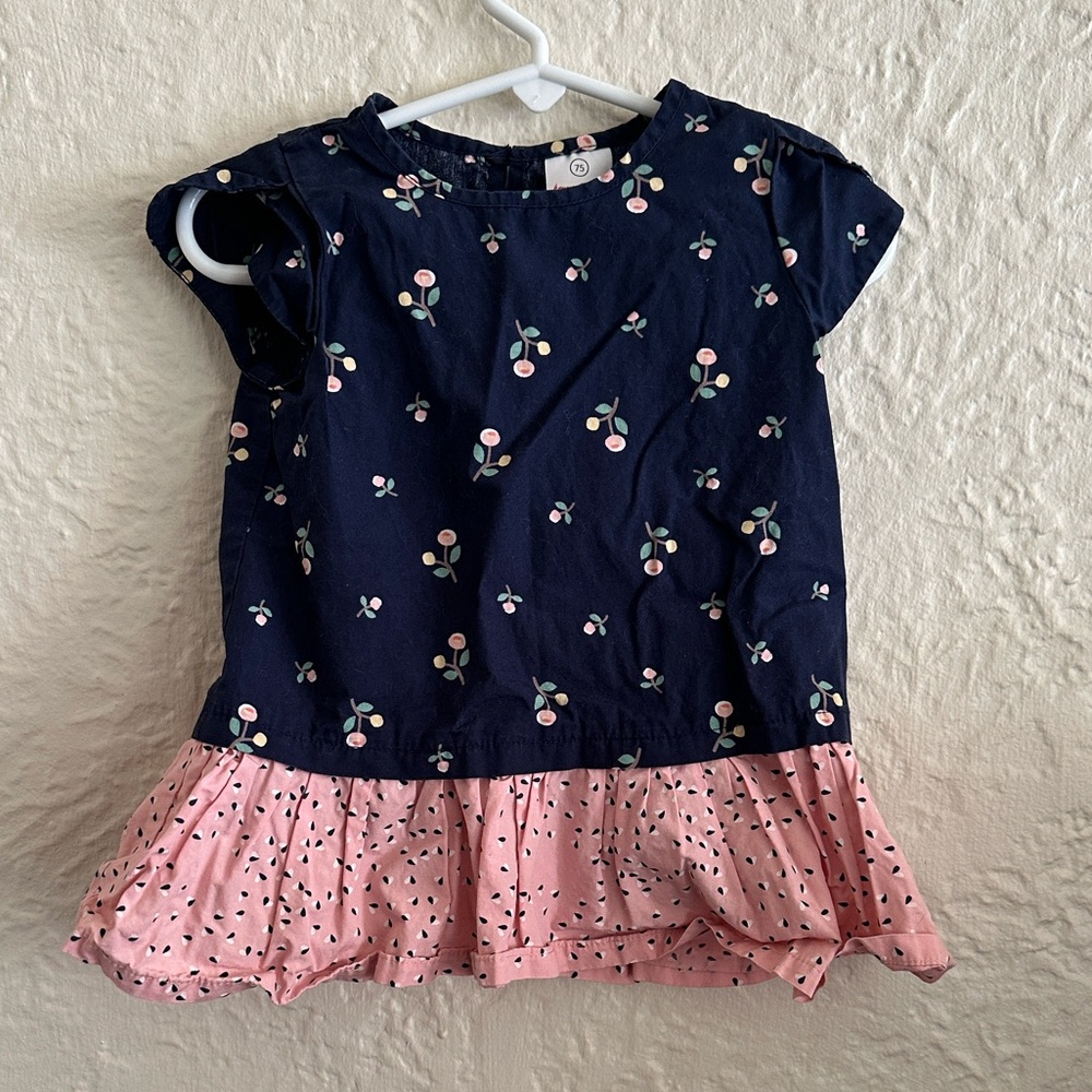 Hanna Andersson Mixed Floral Dress Ballet Pink Navy Blue 12-18 Months